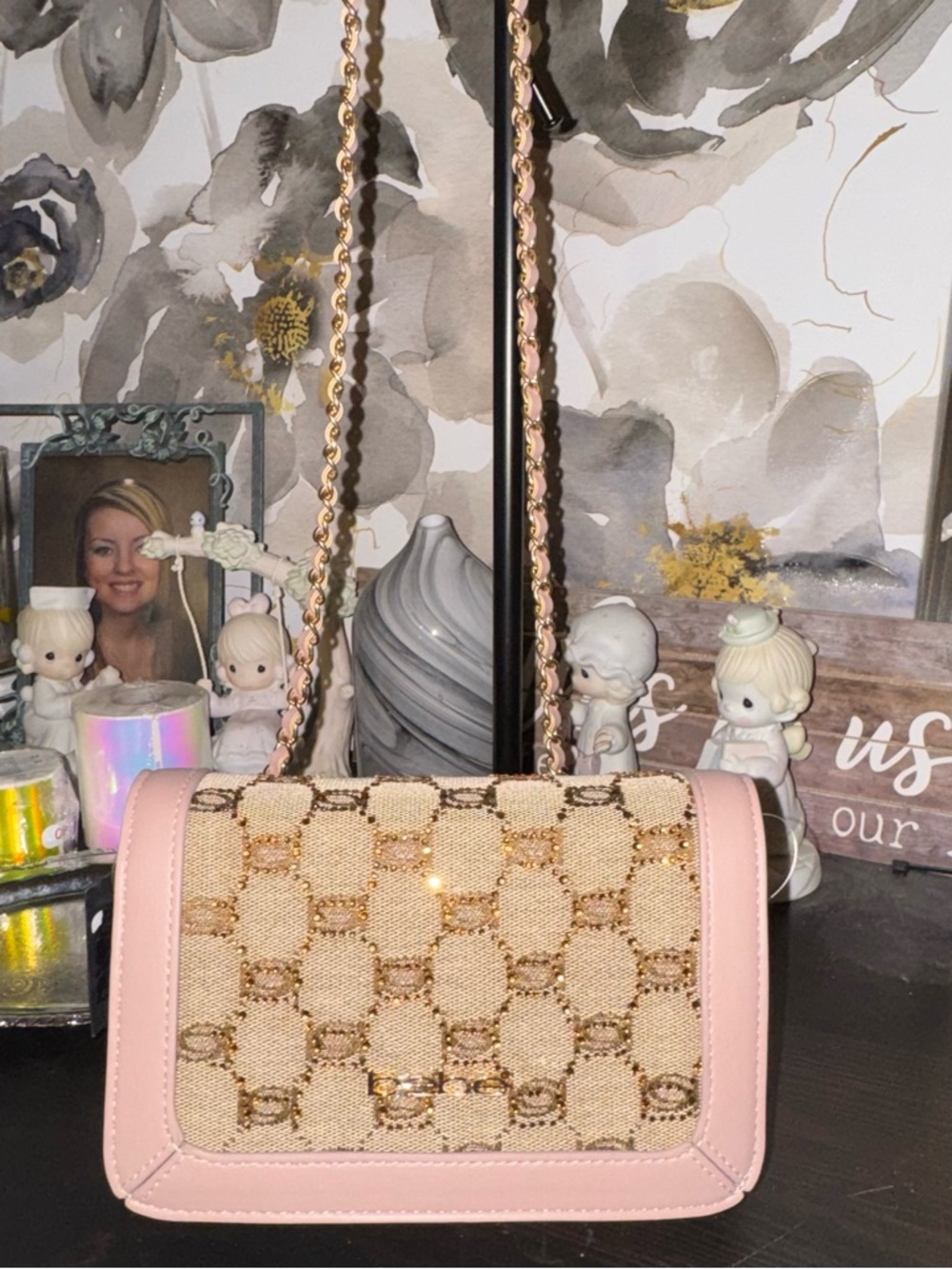 BEBE  Pink and Beige Chain-Shoulder Crossbody Bag NWT B50